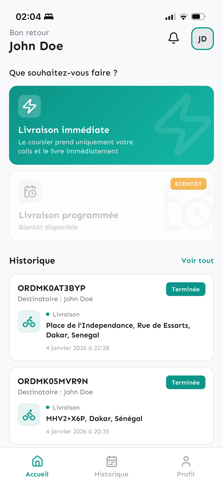 Application Takkia - Interface de livraison